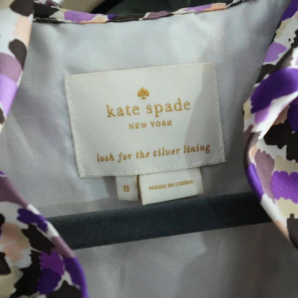Kate Spade Silk Wrap Dress Womens 8‎ Purple Abstract Ruffle NJMU1851 Brushstroke